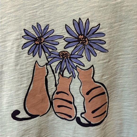 "ESCAPE by Habitate clothes Blue Long Sleeve Cat Print Top women’s Small - Picture 3 of 9